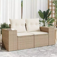 vidaXL Canapé de jardin beige en résine tressée poly, 2 places, pieds réglables