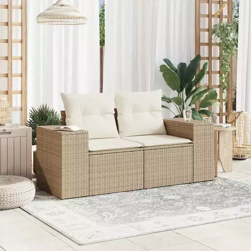 vidaXL Canapé de jardin beige en résine tressée poly, 2 places, pieds réglables