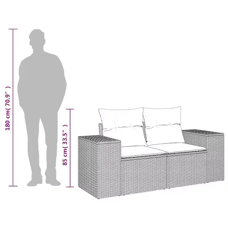 vidaXL Canapé de jardin beige en résine tressée poly, 2 places, pieds réglables