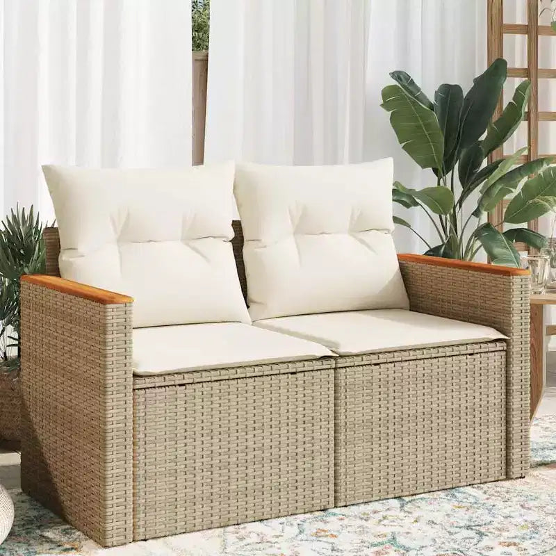 vidaXL Canapé de jardin beige en résine tressée PE, acier thermolaqué, bois d'acacia massif