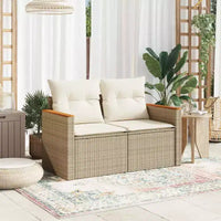 vidaXL Canapé de jardin beige en résine tressée PE, acier thermolaqué, bois d'acacia massif