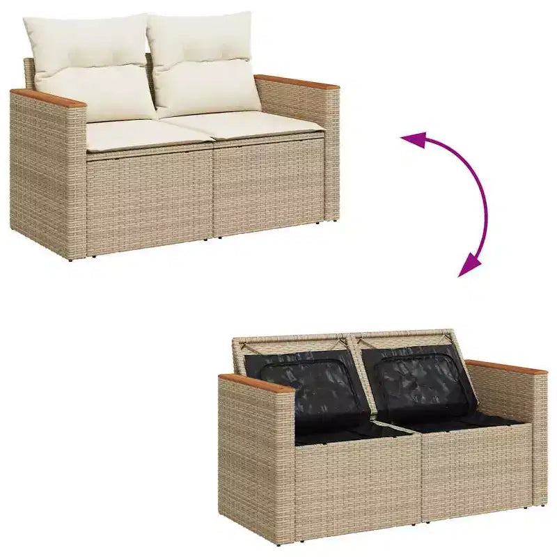 vidaXL Canapé de jardin beige en résine tressée PE, acier thermolaqué, bois d'acacia massif