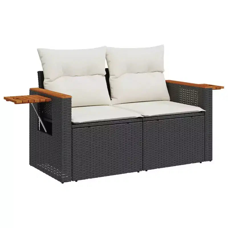 vidaXL Canapé de jardin noir en rotin PE 2 places accoudoirs réglables