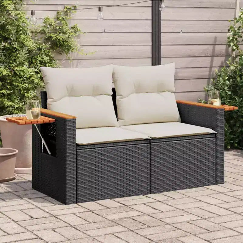 vidaXL Canapé de jardin noir en rotin PE 2 places accoudoirs réglables