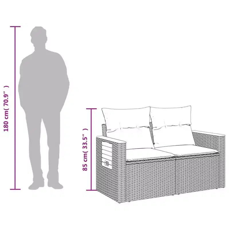 vidaXL Canapé de jardin noir en rotin PE 2 places accoudoirs réglables
