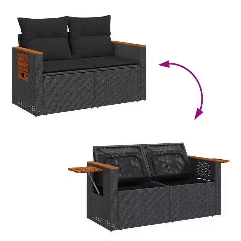 vidaXL Canapé de jardin noir en rotin PE 2 places accoudoirs réglables