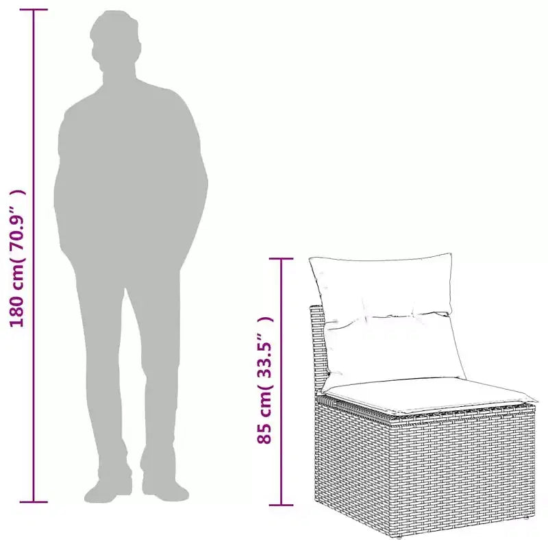 vidaXL Chaise de jardin noire en rotin PE Chaise de jardin modulaire moyenne