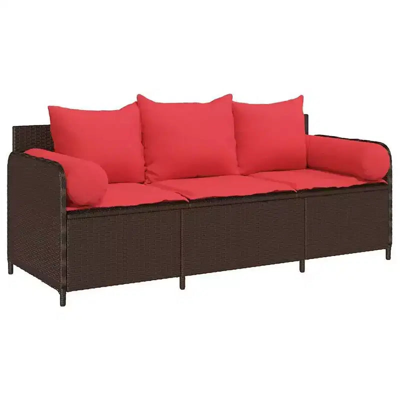 vidaXL Canape de patio avec coussins 3 places brun en rotin PE