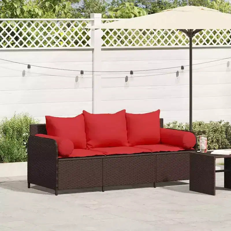 vidaXL Canape de patio avec coussins 3 places brun en rotin PE