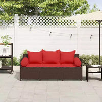vidaXL Canape de patio avec coussins 3 places brun en rotin PE