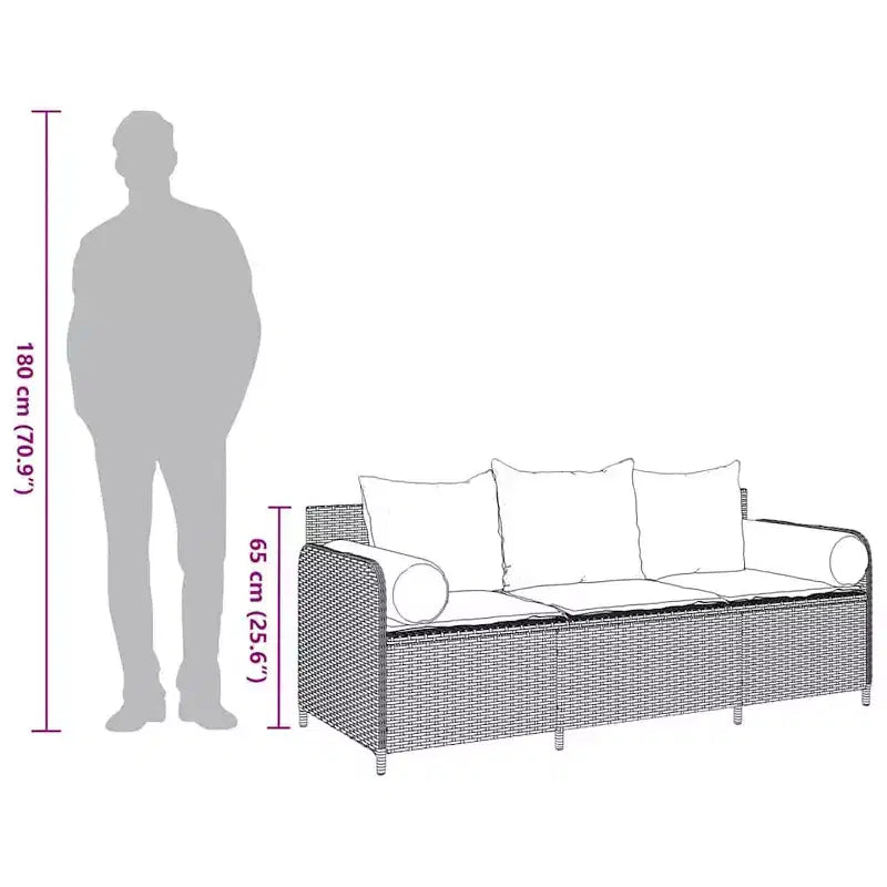 vidaXL Canape de patio avec coussins 3 places brun en rotin PE