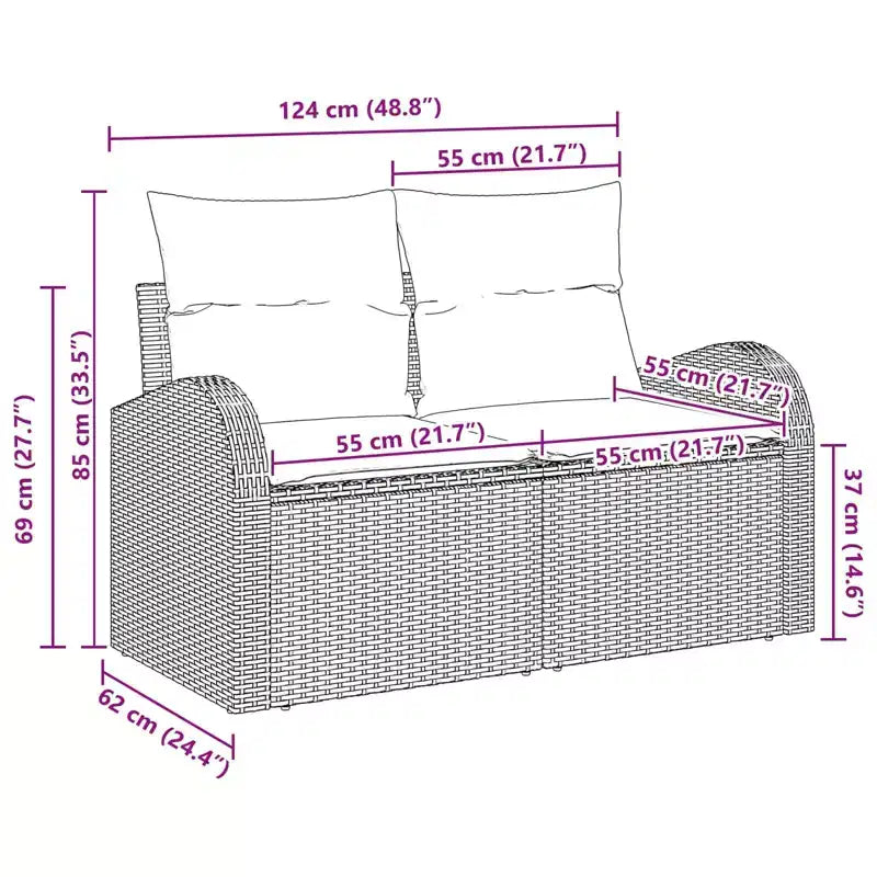 vidaXL Canapé de jardin noir 124 x 62 x 85 cm en rotin synthétique