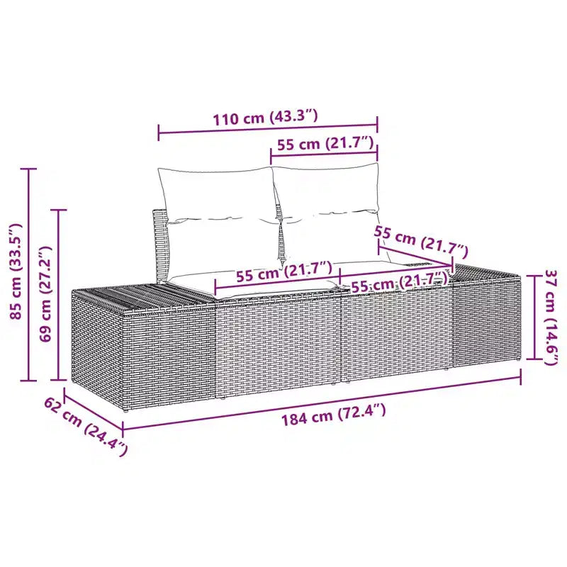 vidaXL Canapé de jardin avec coussin 184 x 62 x 69 cm en résine tressée poly