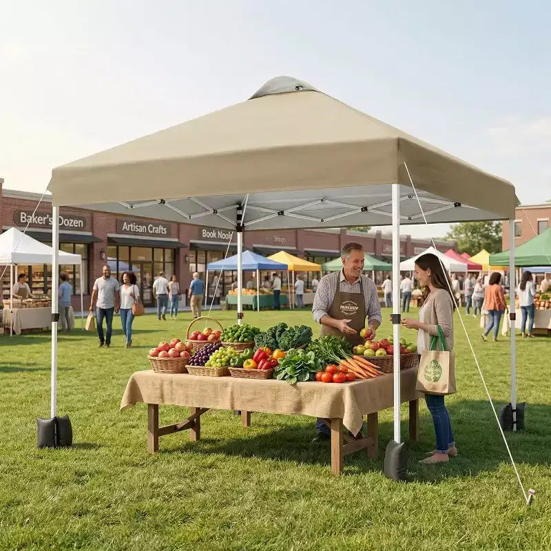 Auvent pop-up 10x10 avec 1 paroi latérale, tente auvent d'extérieur, tente de plage à montage facile avec dessus ventilé, sac à roulettes portable