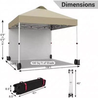 Auvent pop-up 10x10 avec 1 paroi latérale, tente auvent d'extérieur, tente de plage à montage facile avec dessus ventilé, sac à roulettes portable