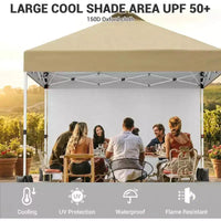Auvent pop-up 10x10 avec 1 paroi latérale, tente auvent d'extérieur, tente de plage à montage facile avec dessus ventilé, sac à roulettes portable