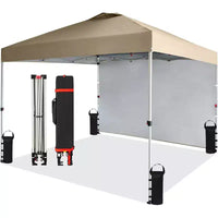 Auvent pop-up 10x10 avec 1 paroi latérale, tente auvent d'extérieur, tente de plage à montage facile avec dessus ventilé, sac à roulettes portable