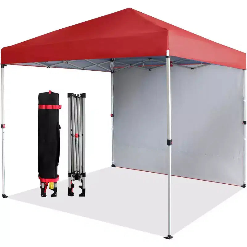 Auvent pop-up 10x10 avec 1 paroi latérale, tente auvent d'extérieur, tente de plage à montage facile avec dessus ventilé, sac à roulettes portable