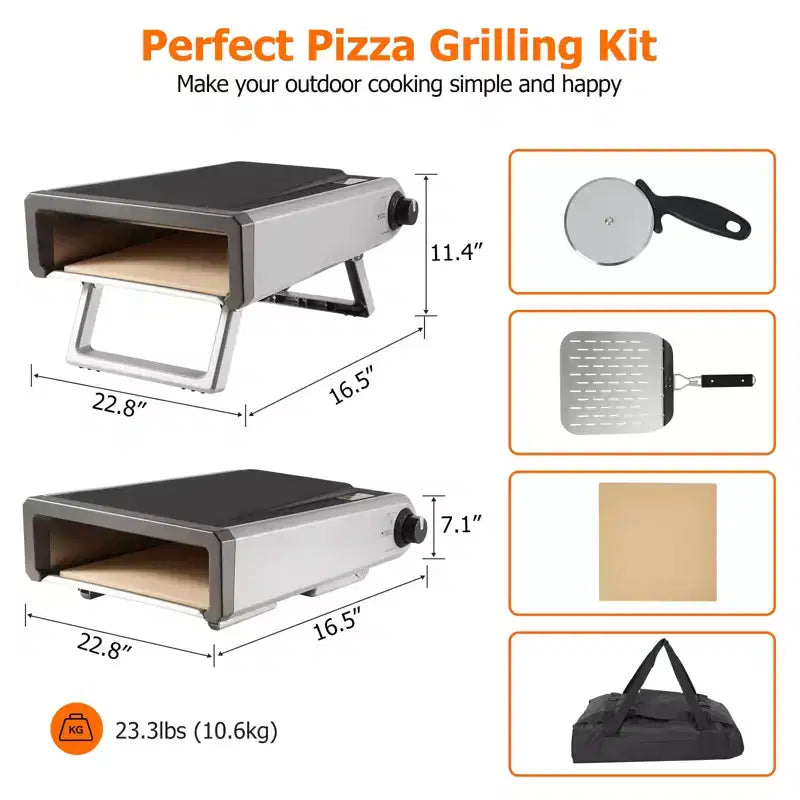 Garvee Four à pizza d'extérieur portable 12, plateforme de cuisson de pizza pour camping, arrière-cour et tailgate, gris