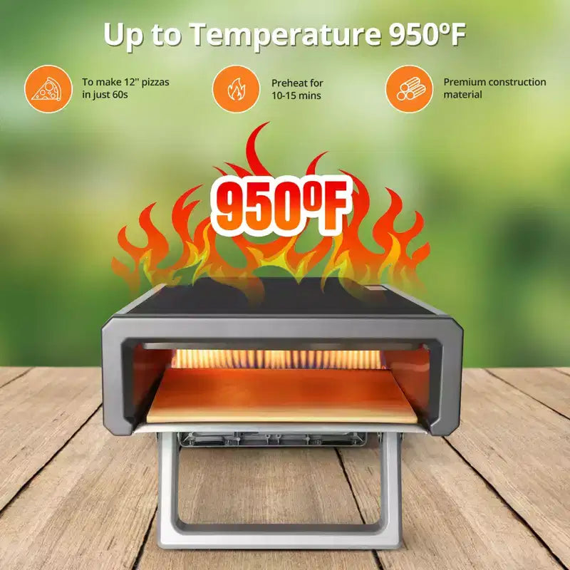 Garvee Four à pizza d'extérieur portable 12, plateforme de cuisson de pizza pour camping, arrière-cour et tailgate, gris
