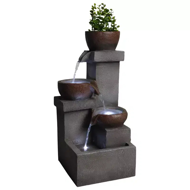 Fontaine d'eau extérieure à étages cascade jarre cascade résine jardin patio décor avec lumières LED