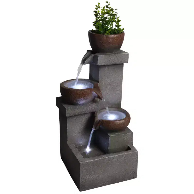 Fontaine d'eau extérieure à étages cascade jarre cascade résine jardin patio décor avec lumières LED