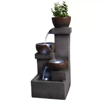Fontaine d'eau extérieure à étages cascade jarre cascade résine jardin patio décor avec lumières LED
