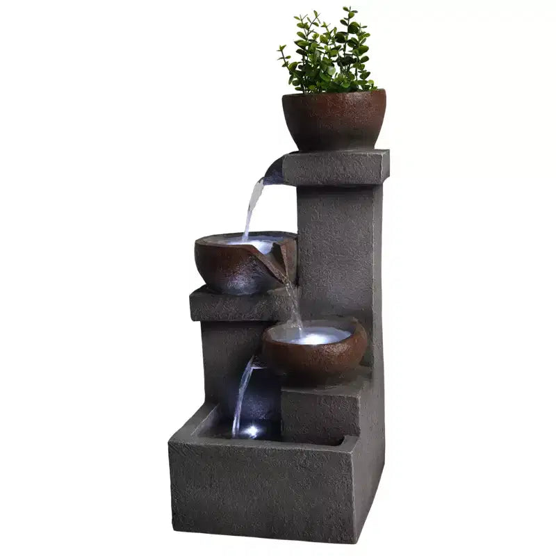 Fontaine d'eau extérieure à étages cascade jarre cascade résine jardin patio décor avec lumières LED