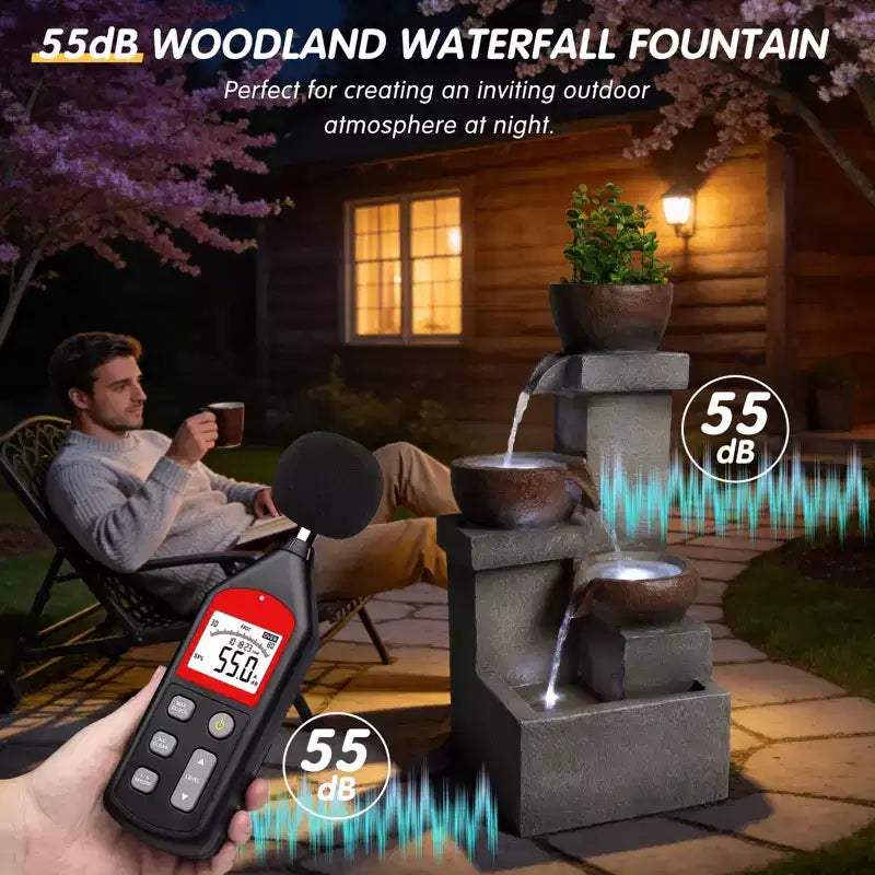 Fontaine d'eau extérieure à étages cascade jarre cascade résine jardin patio décor avec lumières LED