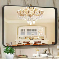 Miroir mural de salle de bain à cadre en métal noir 55x30 pouces, décoratif rectangulaire, à fixation murale, à accrocher dans les coins, décoration intérieure pour de multiples scènes