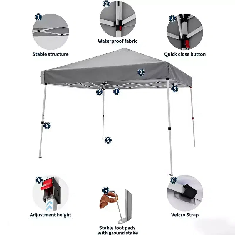 Tonnelle escamotable robuste - Abri extérieur imperméable et anti-UV - Montage facile par une seule personne - Hauteur réglable, 1 paroi latérale