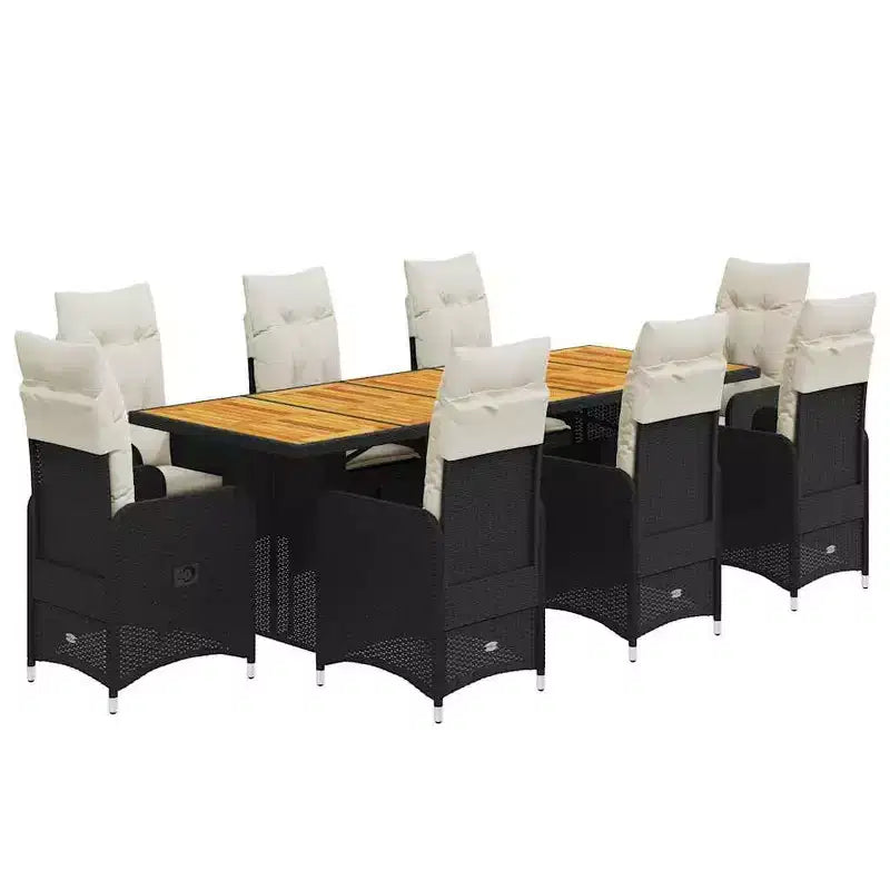 vidaXL Salon de jardin bistrot 8 places en résine tressée Noir et blanc crème