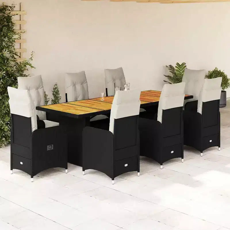 vidaXL Salon de jardin bistrot 8 places en résine tressée Noir et blanc crème