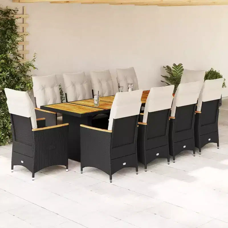 vidaXL Ensemble bistrot en rotin synthétique noir, acier enduit de poudre, bois d'acacia massif