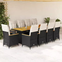 vidaXL Ensemble bistrot en rotin synthétique noir, acier enduit de poudre, bois d'acacia massif