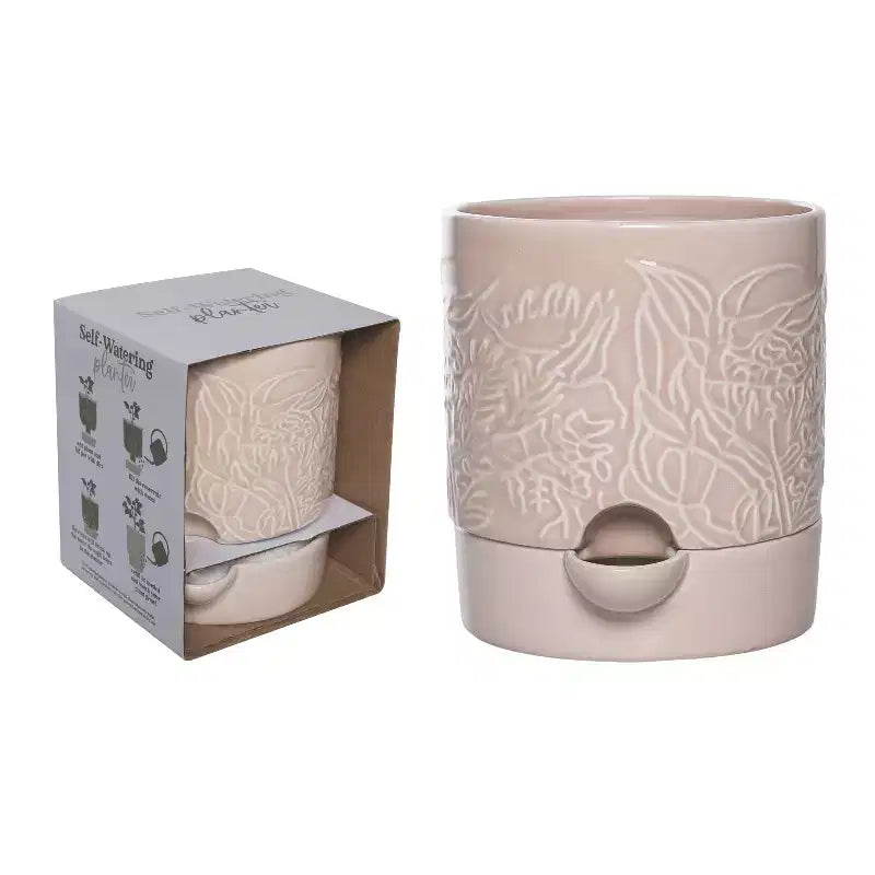 Transpac Grande jardinière botanique à arrosage automatique en dolomite, crème, grise, pour decor de jardin de printemps