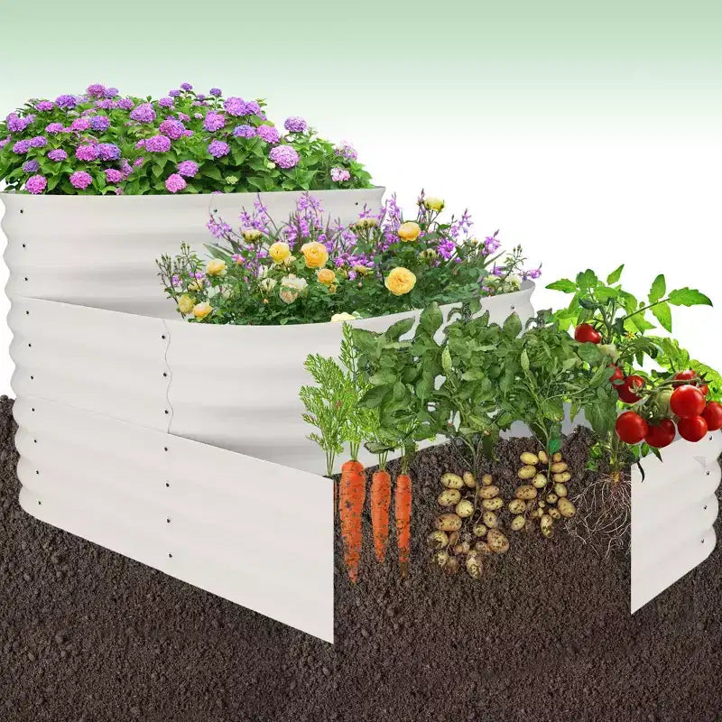Kit de jardin surélevé - Jardinière d'extérieur 155x107x79 cm pour légumes, herbes, fleurs. Jardins surélevés modulaires 3-en-1 d'extérieur avec base ouverte