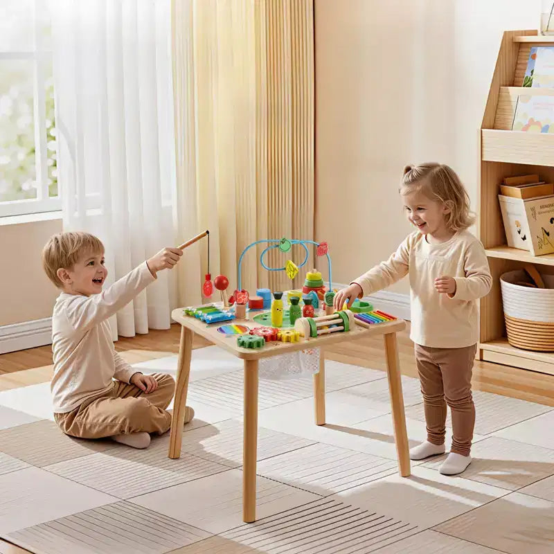 VEVOR table d'activité Montessori pour tout-petit 1-3 ans, bureau d'activité d'apprentissage en bois 13 en 1, table pour garçons et filles à partir de 6 mois, multicolore