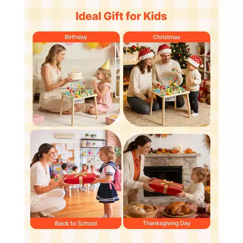 VEVOR table d'activité Montessori pour tout-petit 1-3 ans, bureau d'activité d'apprentissage en bois 13 en 1, table pour garçons et filles à partir de 6 mois, multicolore