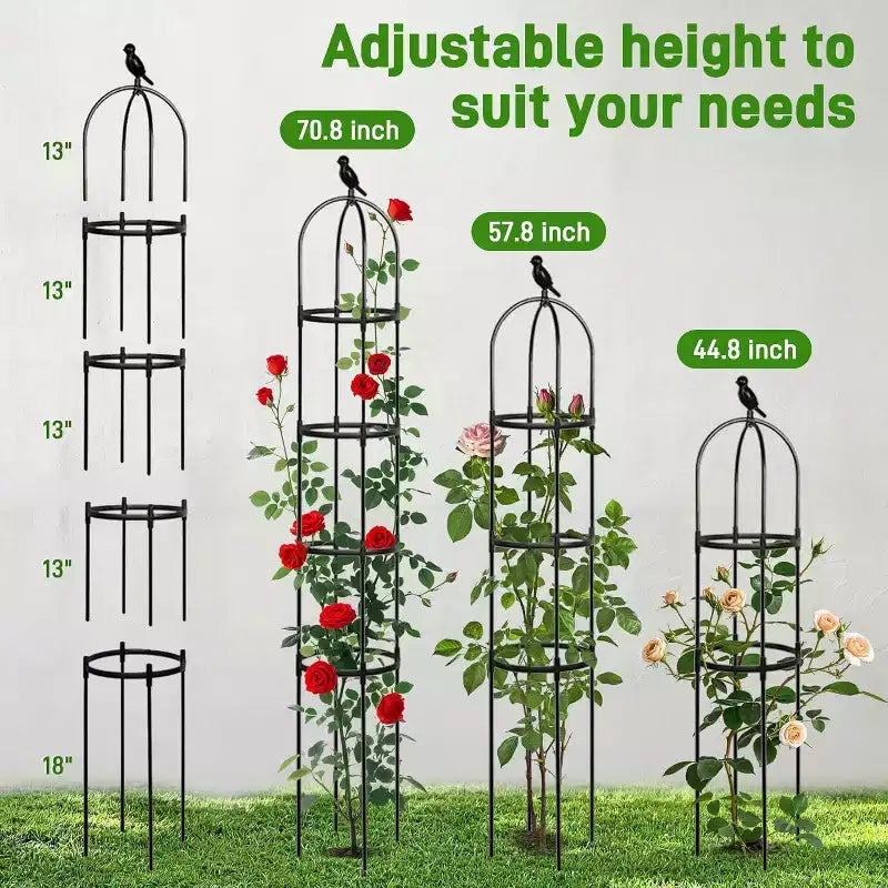ACOINEL Obélisque de Jardin Noir 1,8 m, Treillis Métallique Antirouille pour Plantes grimpantes Intérieures et Extérieures