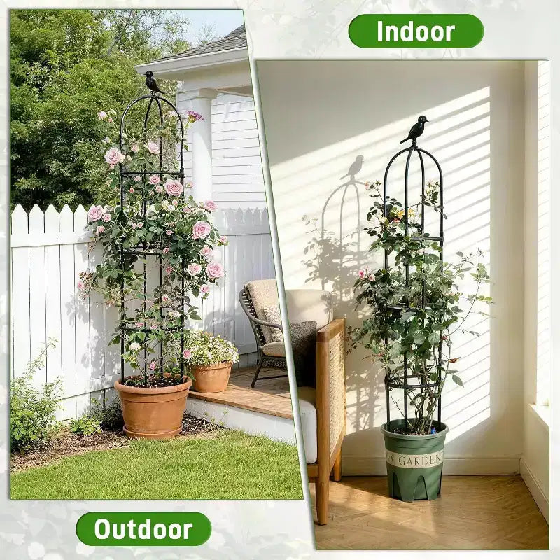 ACOINEL Obélisque de Jardin Noir 1,8 m, Treillis Métallique Antirouille pour Plantes grimpantes Intérieures et Extérieures
