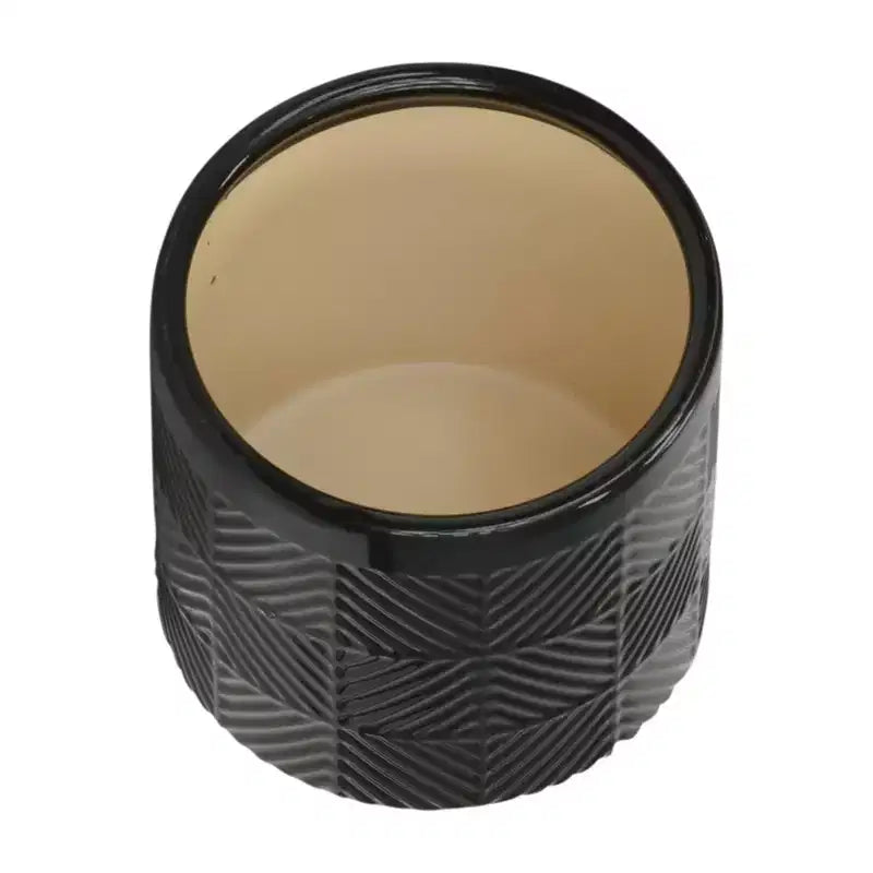 Lot de 2 jardinières en céramique texturée noire 15x15x18 cm sur support en bois, décor de pot de fleurs intérieur/extérieur pour patio, balcon, véranda, entrée, étagère