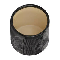 Lot de 2 jardinières en céramique texturée noire 15x15x18 cm sur support en bois, décor de pot de fleurs intérieur/extérieur pour patio, balcon, véranda, entrée, étagère