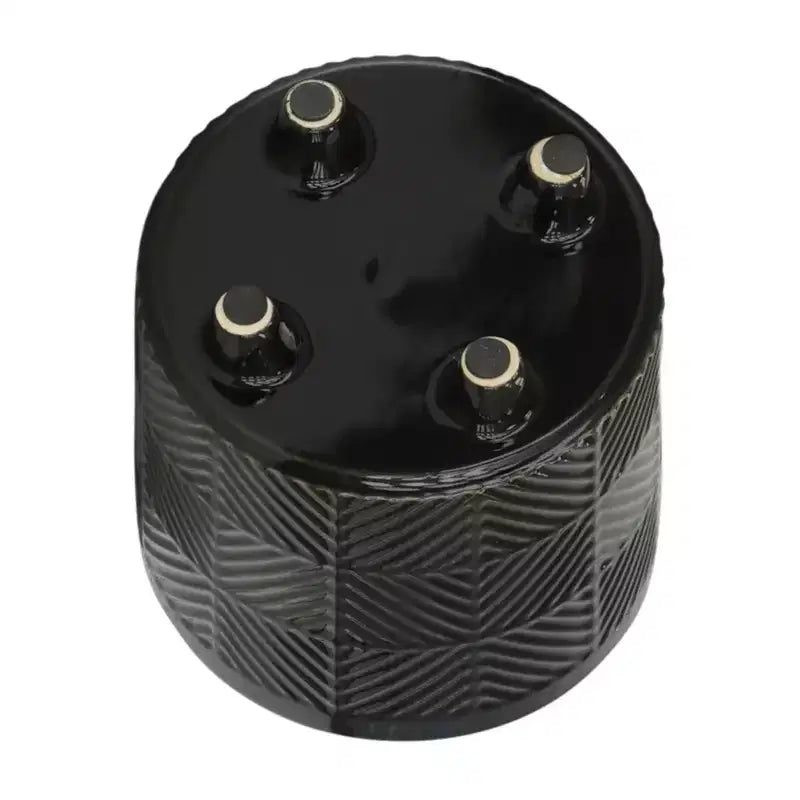 Lot de 2 jardinières en céramique texturée noire 15x15x18 cm sur support en bois, décor de pot de fleurs intérieur/extérieur pour patio, balcon, véranda, entrée, étagère