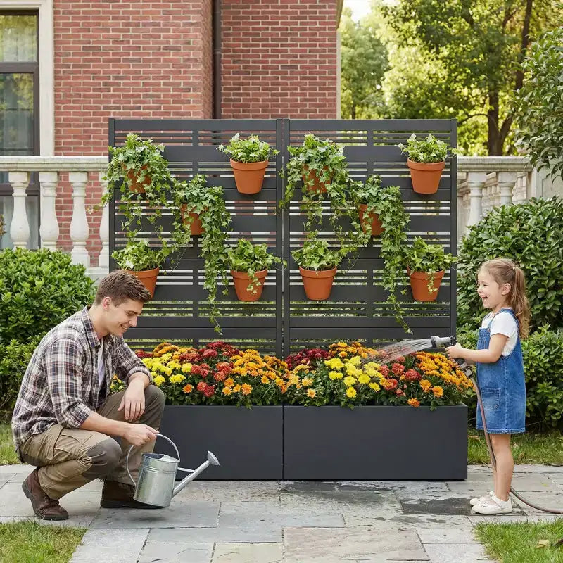 Jardinière surélevée Dovelina avec treillis et bac à plantes en métal avec écran d'intimité pour plantes grimpantes - 59 x 30/60, 47 x 47/94, 72 x 35/47/70/94