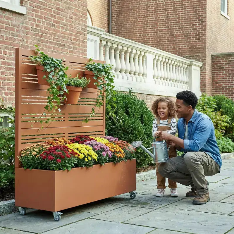 Jardinière surélevée Dovelina avec treillis et bac à plantes en métal avec écran d'intimité pour plantes grimpantes - 59 x 30/60, 47 x 47/94, 72 x 35/47/70/94