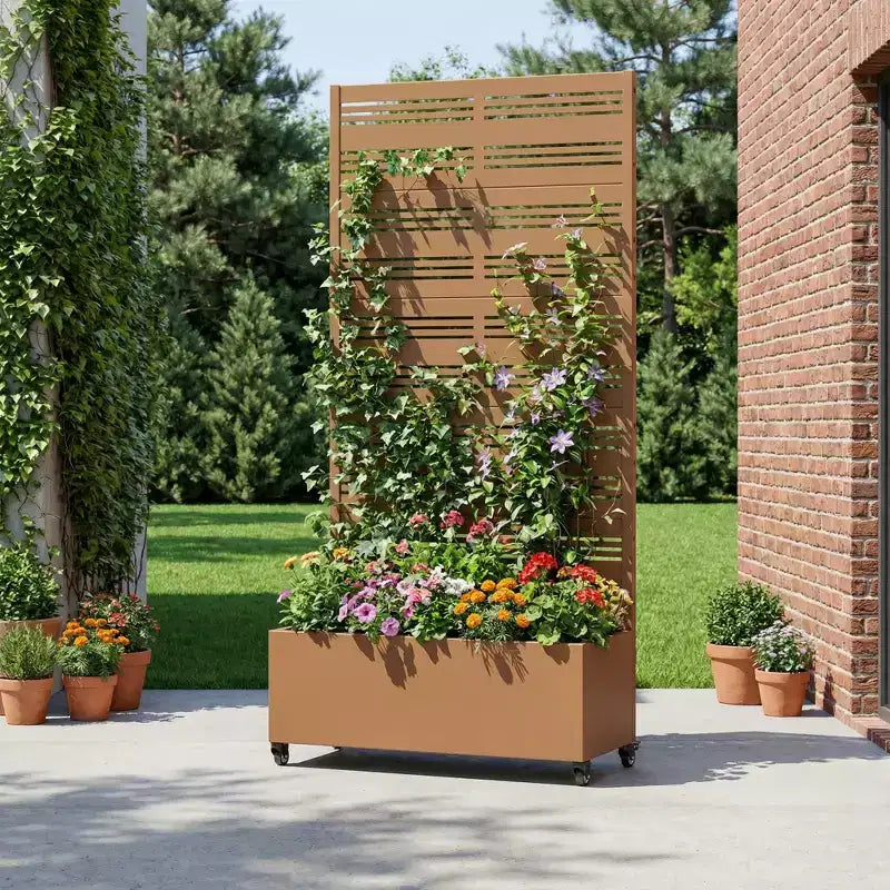 Jardinière surélevée Dovelina avec treillis et bac à plantes en métal avec écran d'intimité pour plantes grimpantes - 59 x 30/60, 47 x 47/94, 72 x 35/47/70/94
