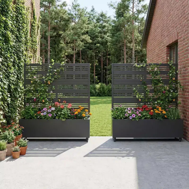Dovelina Raised Garden Bed with Trellis Metal Planter Box with Privacy Screen for Climbing Plants-59 x 30/60, 47 x 47/94,72 x 35/47/70/94