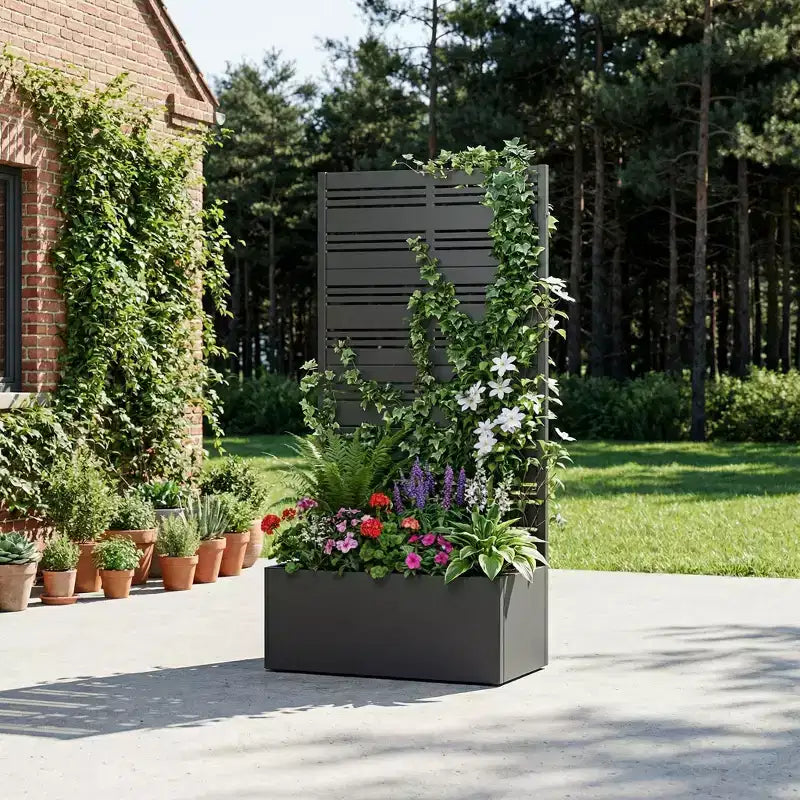 Jardinière surélevée Dovelina avec treillis et bac à plantes en métal avec écran d'intimité pour plantes grimpantes - 59 x 30/60, 47 x 47/94, 72 x 35/47/70/94
