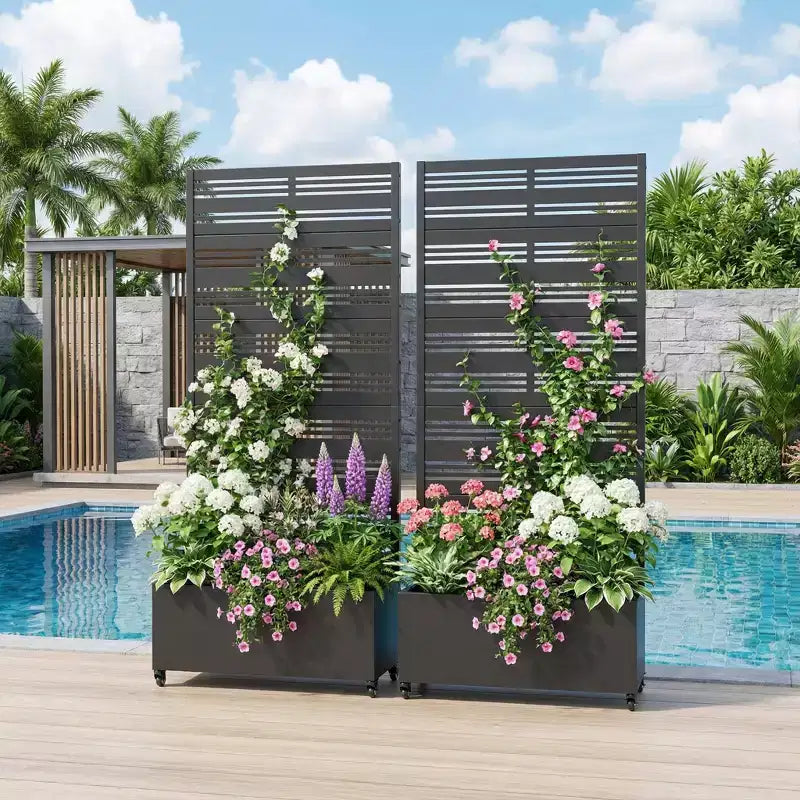 Jardinière surélevée Dovelina avec treillis et bac à plantes en métal avec écran d'intimité pour plantes grimpantes - 59 x 30/60, 47 x 47/94, 72 x 35/47/70/94